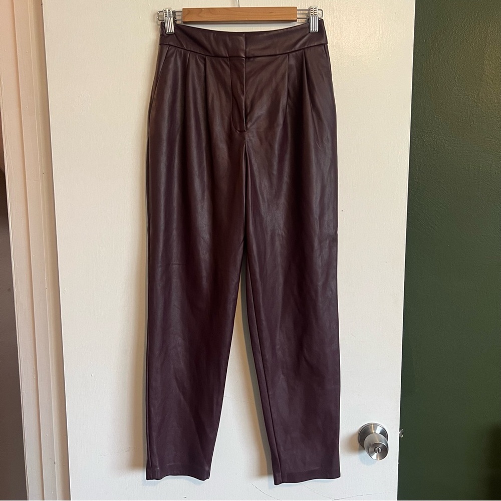 Express burgundy high rise faux leather pants size 2